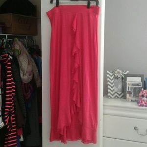 Pink High-Low Skirt W/ Ruffle